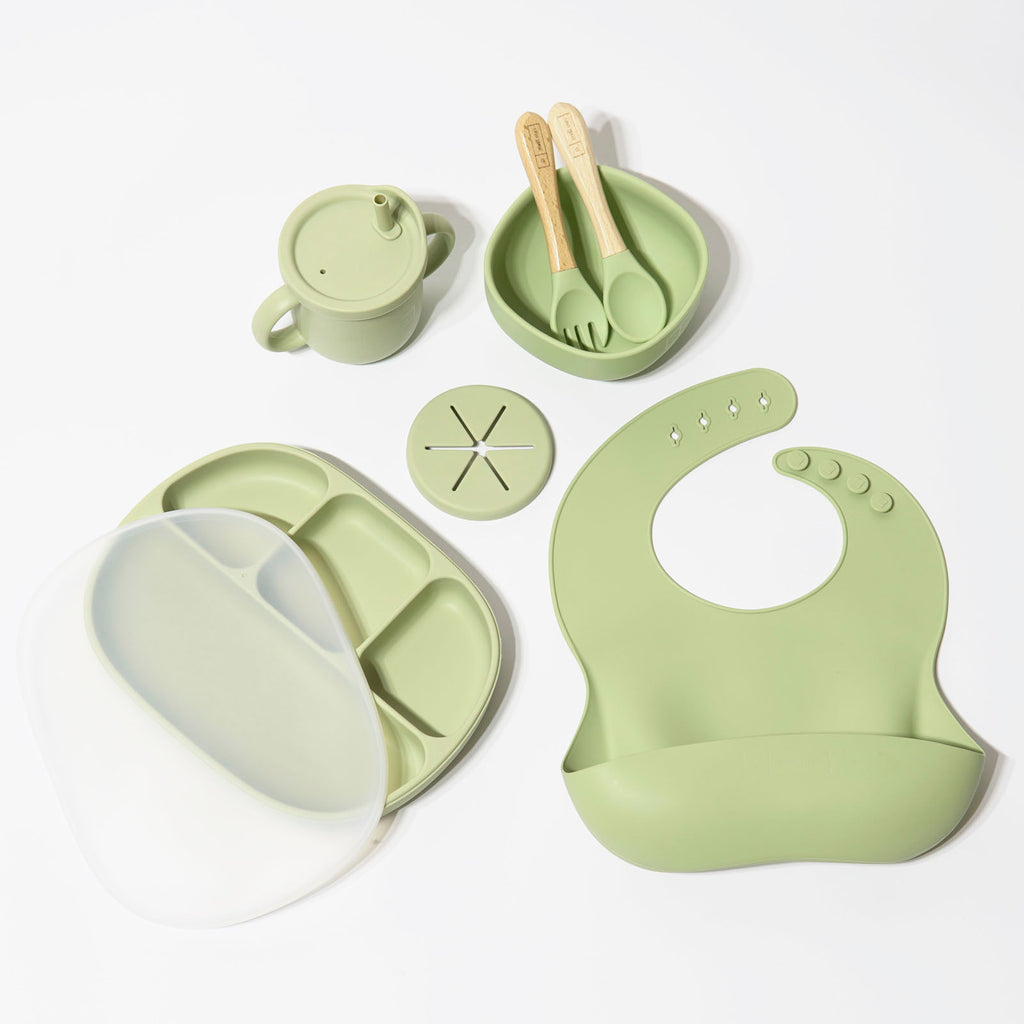 NobleTots Silicone Feeding Set - Baby LED Weaning Supplies, Olive Green